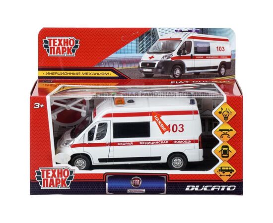 Машина металлическая FIAT DUCATO СКОРАЯ 14 см, свет-звук