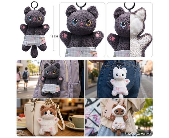 Мягкая игрушка "Кошка Бусинка" 18 см
