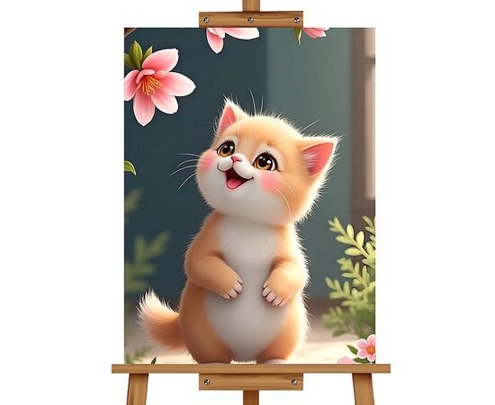 Мозаика алмазная "Котенок и цветы" 20 х 30 см