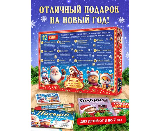 Большой новогодний подарочный набор книг "Подарок Деда Мороза", 12 книг