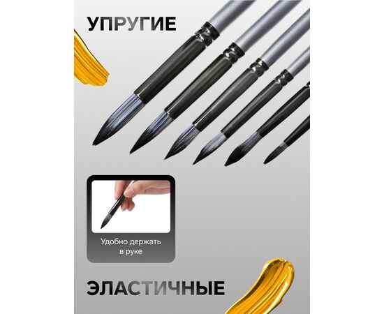 Кисти для рисования, 6 штук: № 2, 4, 6, 8, 10, 12, круглые