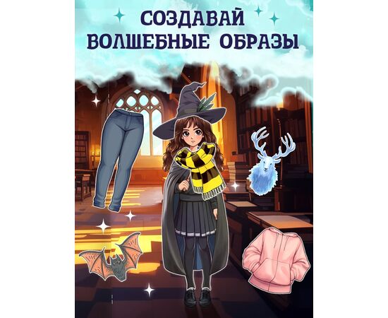 Книга с многоразовыми наклейками "Наряди волшебника", 20 страниц