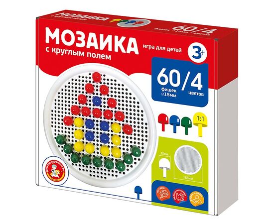 Мозаика с круглым полем, 60 фишек, 4 цвета