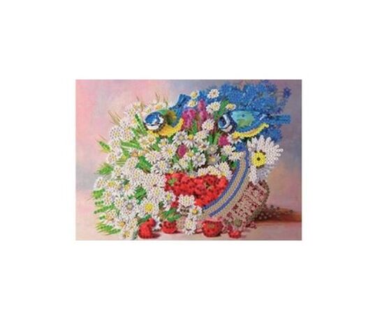 Картина из пайеток с подрамником "Букет в корзинке и цветочки"