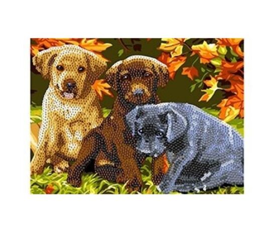 Картина из пайеток с подрамником "Три щенки"