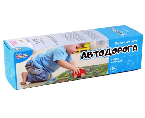 Коврик текстильный "Автодорога" + 1 деревянная машинка