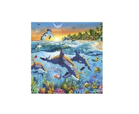 Картина из пайеток с подрамником "Дельфины в море"
