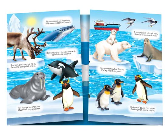 Книжка-раскладушка "Кто живет на полюсе", 40 многоразовых наклеек