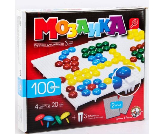 Мозаика 100 фишек по 20 мм, 4 цвета + 2 поля
