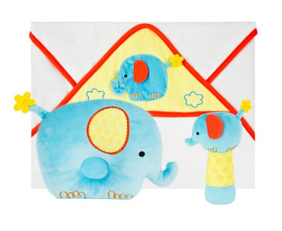 Подарочный набор "Добрый слоник": полотенце, погремушка и подушка