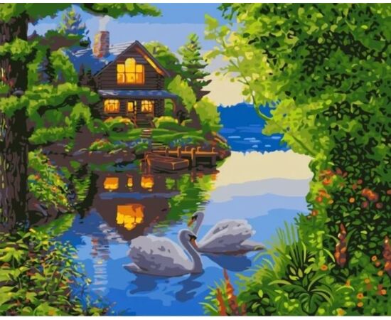 Рисование по номерам "Дом у озера" 40 на 50 см