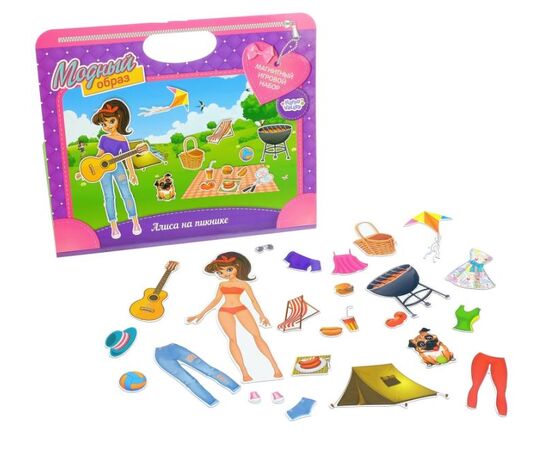 Магнитный набор в сумочке с куклой "Алиса на пикнике"
