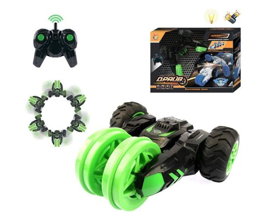 Трюковая трехколесная машина - перевертыш на р/у черно - зеленый цвет