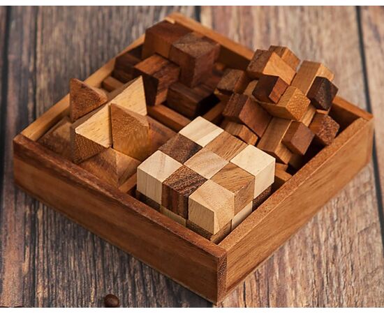 Набор головоломок из дерева в коробочке, 4 в 1