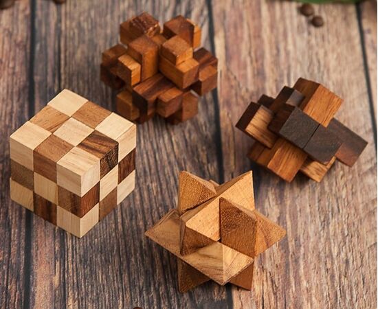Набор головоломок из дерева в коробочке, 4 в 1