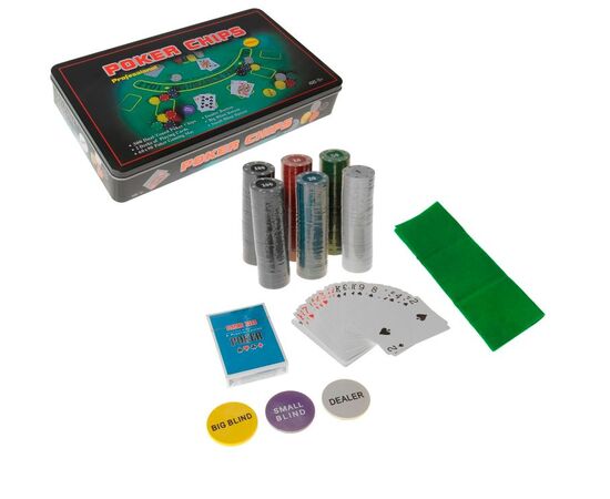 Набор для покера BCG: 2 колоды карт по 54 шт, 300 фишек, сукно, металлический бокс