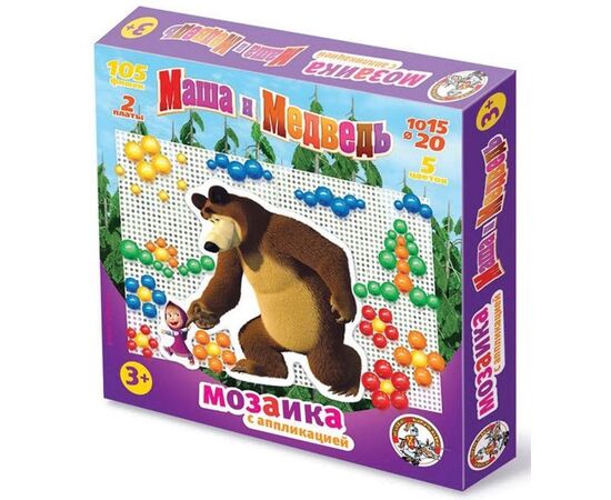 Мозаика с аппликацией "Маша и Медведь", 105 фишек и 2 платы