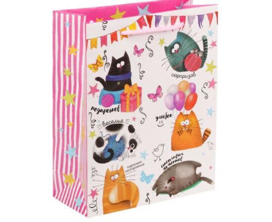 Пакет подарочный "Забавные коты" 11×14см