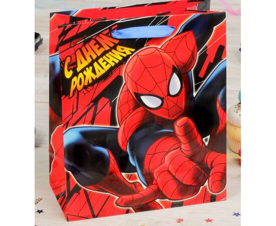 Подарочный пакет "Человек паук.С днем рождения, чемпион" 31х40