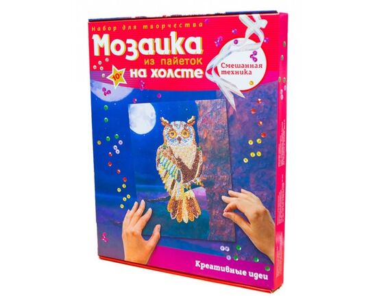 Мозаика из пайеток на холсте "Филин"