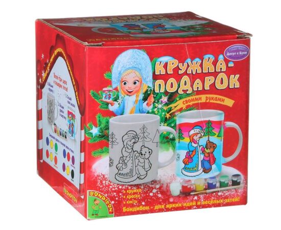 Раскрашиваем кружку "Снегурочка с Мишкой"
