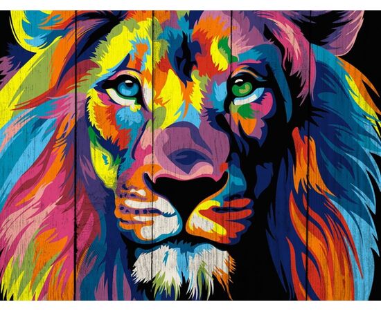Роспись по дереву по номерам "Лев в стиле pop-art"