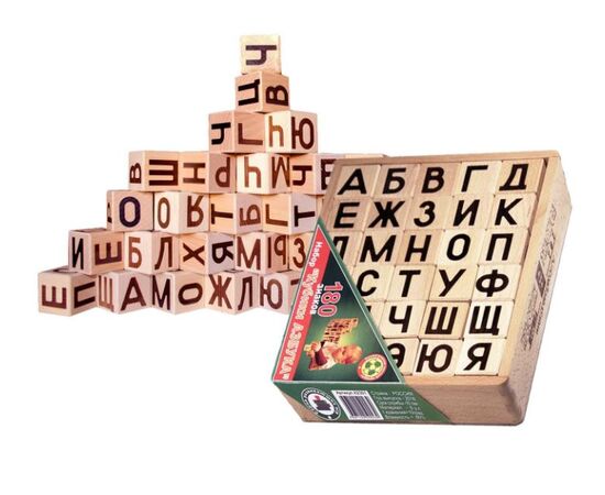Кубики из дерева "Алфавит" 30 штук, в деревянной коробке