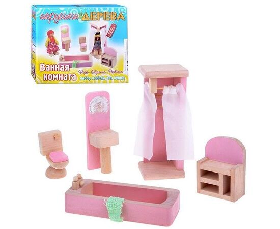Набор деревянной мебели для кукол "Ванная комната"
