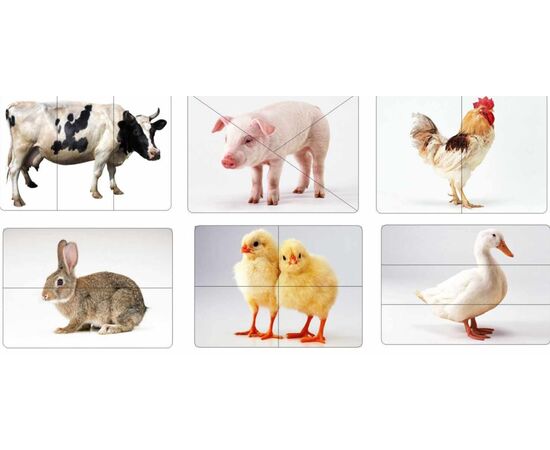 Разрезные картинки "Домашние животные" 6 штук в  деревянной коробочке