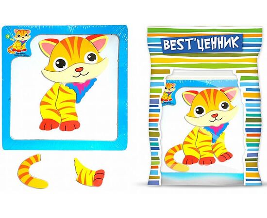 Пазл магнитный из дерева "Котик" 9 элементов