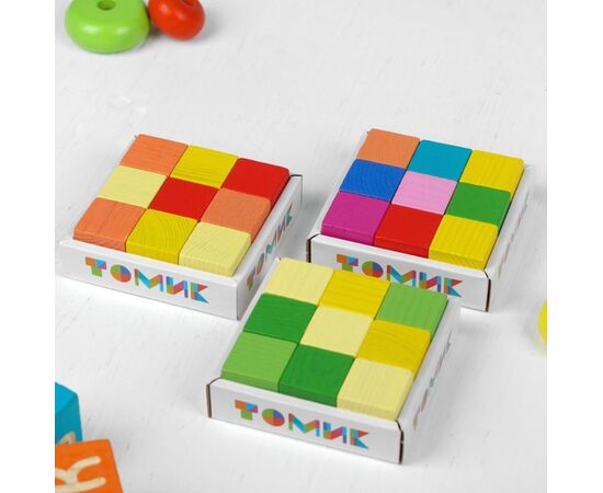 Цветные мини кубики из дерева, 9 штук