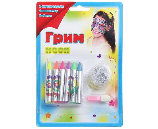 Грим карандаши с апликатором для лица и тела, 6 неоновых цветов