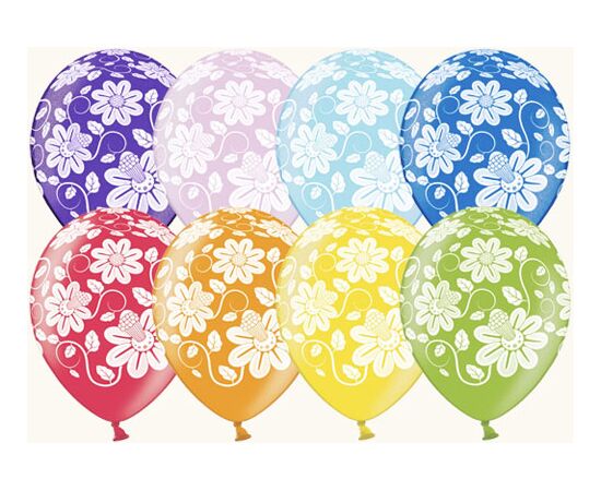 Воздушный шар "Цветы" 14 дюймов, шелкография, металлик