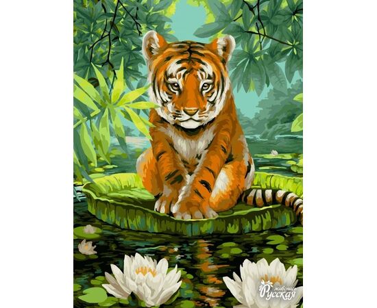 Роспись по холсту по номерам "Тигренок на кувшинке", 30×40 см