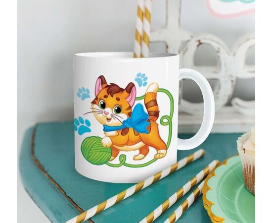 Кружка для декорирования деколью "Котенок с клубком"