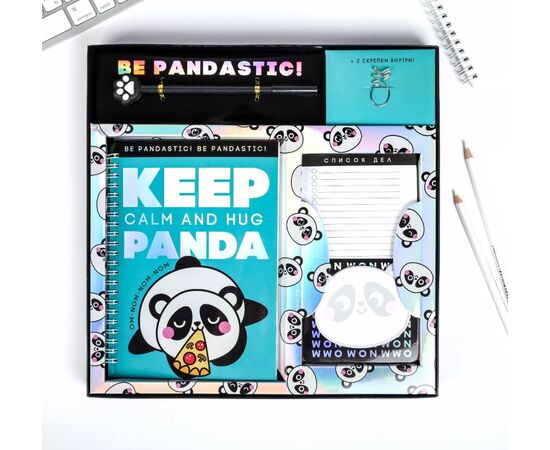 Набор PANDA, ежедневник A5 40 листов, планинг, ручка, скрепки, стикеры