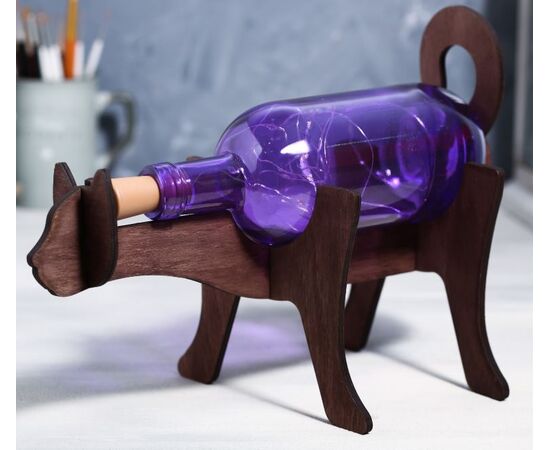 Светильник в бутылке на деревянной подставке "Кот"