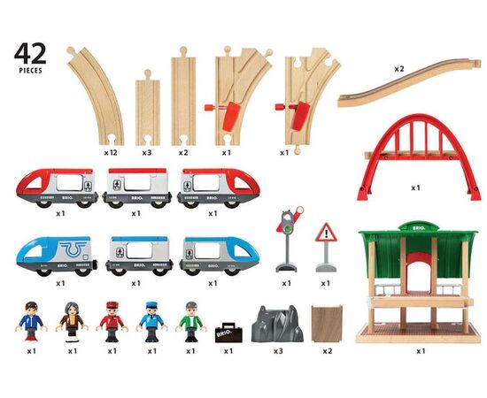 BRIO Деревянная железная "Вокзал", 2-х уровневая, 42 детали