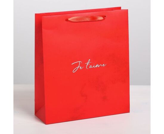 Пакет подарочный ламинированный вертикальный "Je tiame", 26 x 30 × 9 см