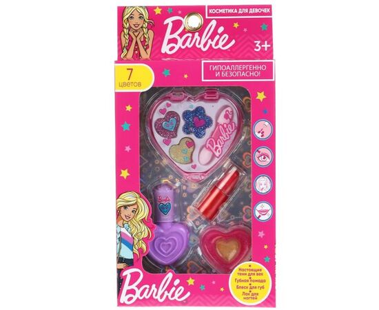 Набор косметики "Барби" тени, помада, блеск для губ и лак