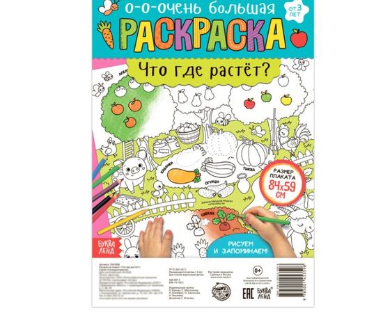 Раскраска-гигант "Что где растёт?", 84 x 59 см