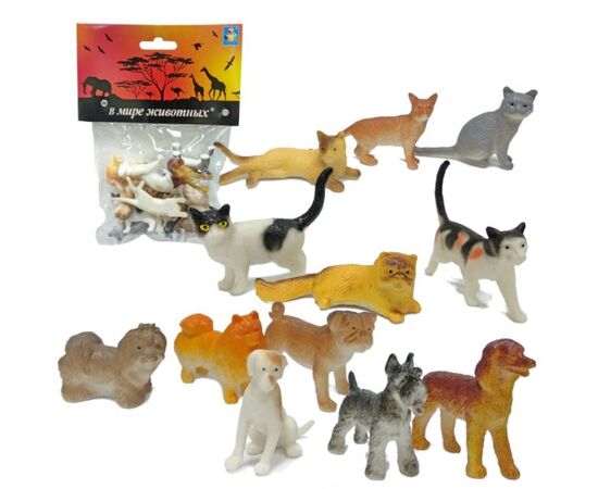 Игровой набор животных "Собаки и кошки", 12 штук