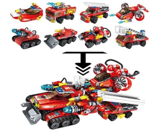 Конструктор-трансформер 1TOY Blockformers  "Трансфайертрак", комплект из 8 шт